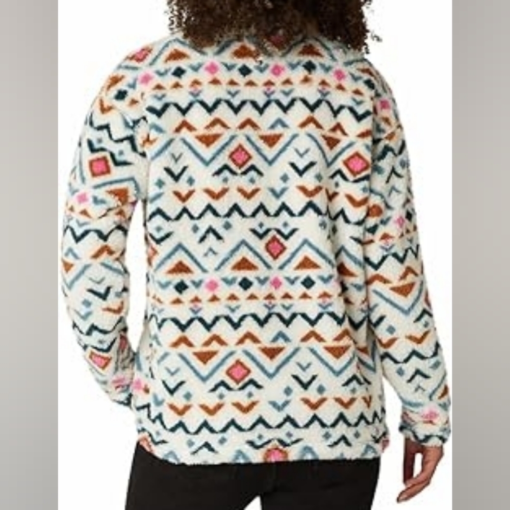 Eddie Bauer Pink Blue Aztec Tribal Sherpa Teddy 1/4 Zip Jacket Sweater X-Large - Picture 2 of 7